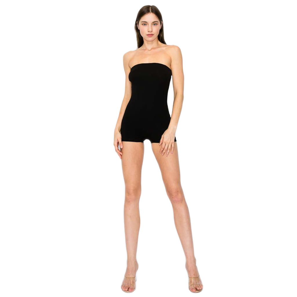 7Wins JJJ Fashion Solid Tube Bodycon Short Romper/Cotton Spandex Mix/Made In USA