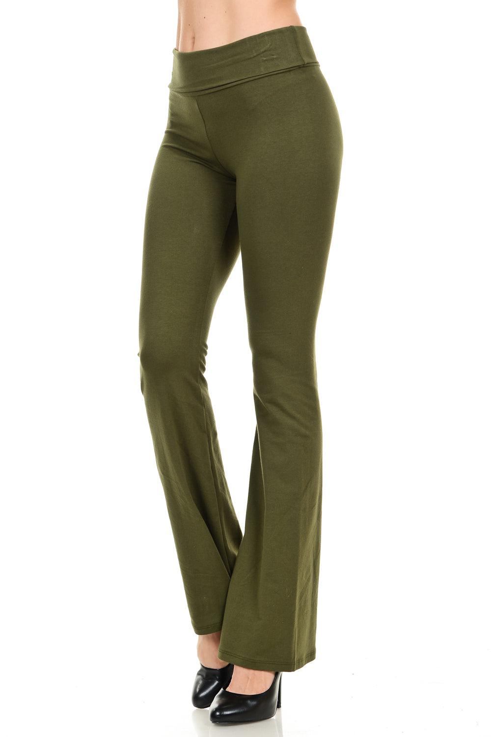 Women's Cotton Spandex Yoga Pants with Fold-Over Waistband