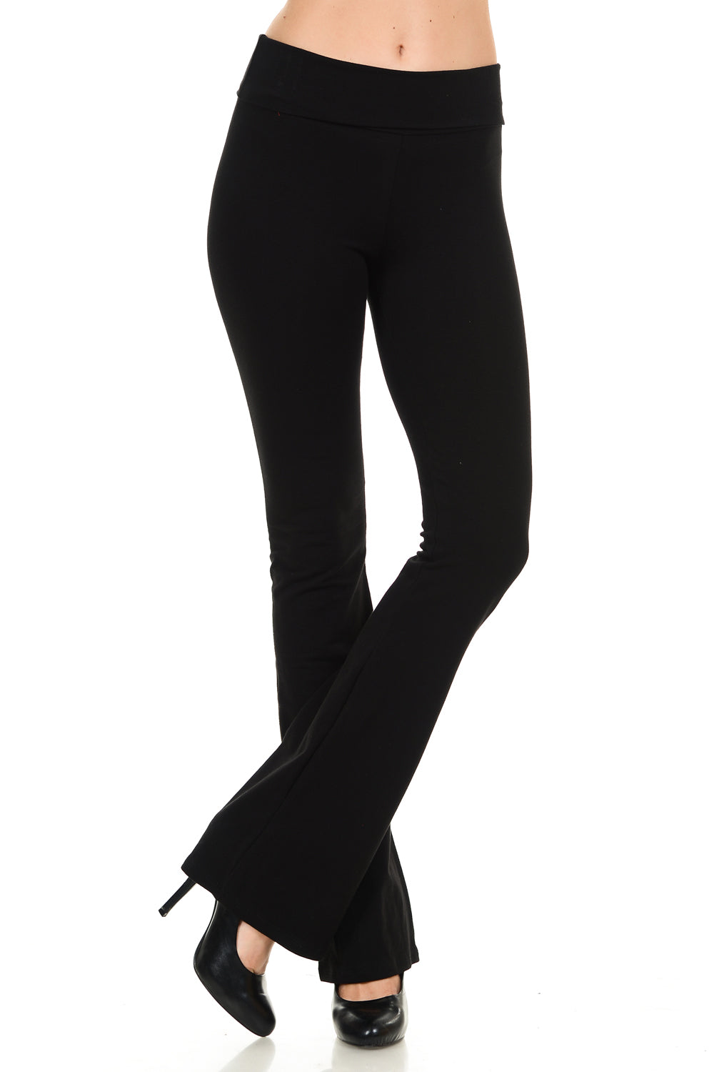 Women's Cotton Flare Yoga Pants Fold Over Waistband